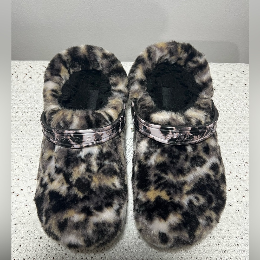 Crocs, black multi color fur clogs, unisex NWT